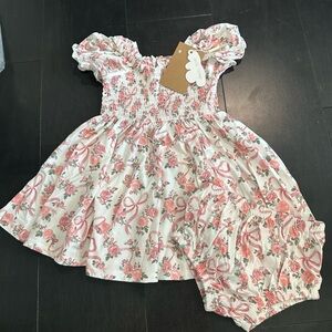 Angel Dear Puff Sleeve Smocked Dress- Ribbons and Flowers